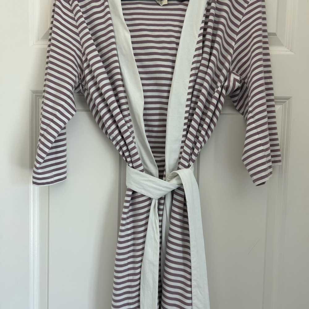 Nine Space Striped Robe With Hood And Pockets Size S/M